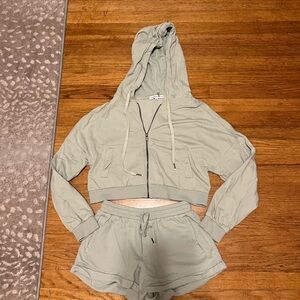 Young Fabulous & Broke Sage Green Hoodie and Shorts Set